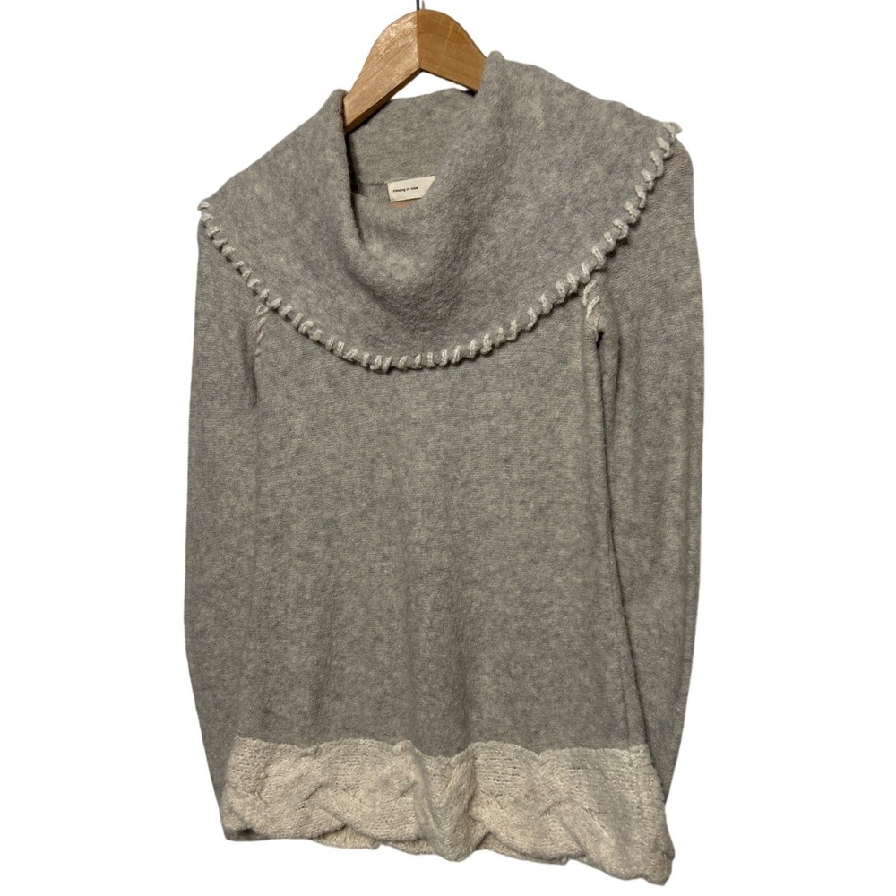 Sleeping on Snow Gray Cowl Neck Sweater‎ with Cable Knit Trim XS